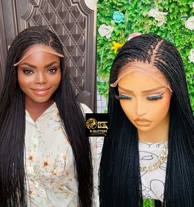 MICRO BOX BRAIDS BRAIDED WIG ON 7*7 LACE CLOSURE 32" NAVY BLUE